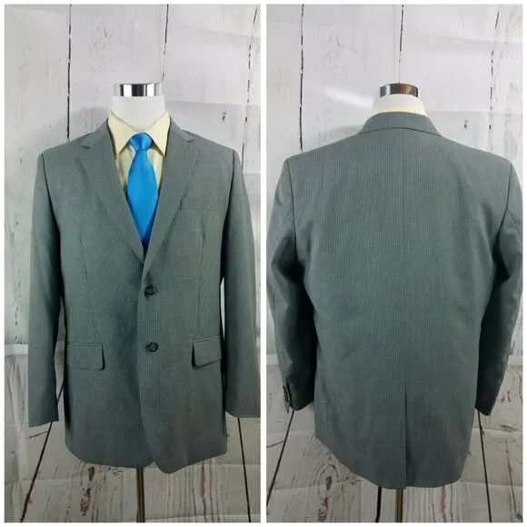 Merona 44R Gray Pinstripe Suit Blazer Sports Coat - Picture 4 of 8
